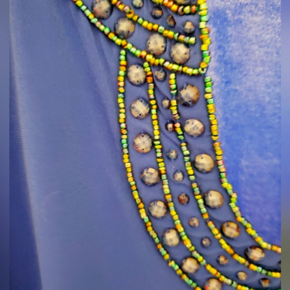💚5/$25 Jones New York Cobalt Blue Beaded Crystal Neck Blouse Size XS - Picture 5 of 5